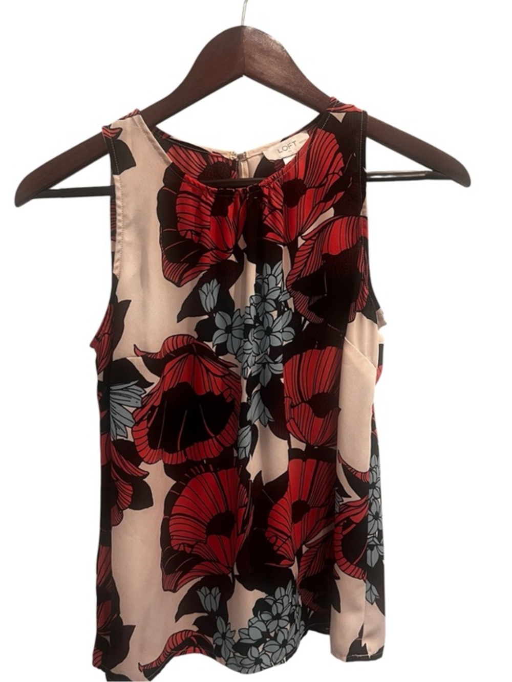 LOFT Red and White Floral Sleeveless Blouse Size SP